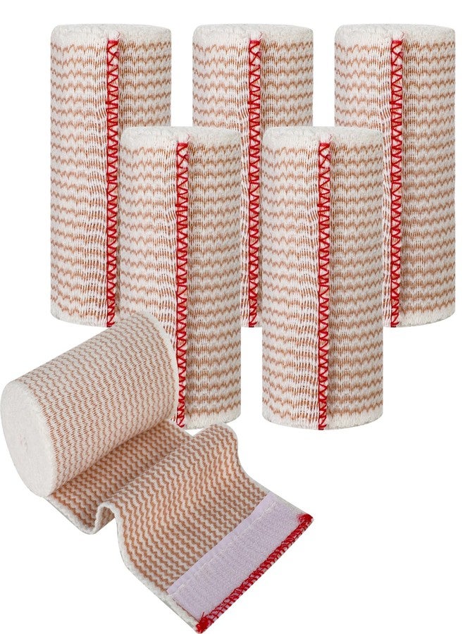LINXIU 6 Pack 3 Inch Elastic Bandage Wrap with Self-Closure Compression Wrap Bandages for Arms and Elbows, Red Trim - Image 1